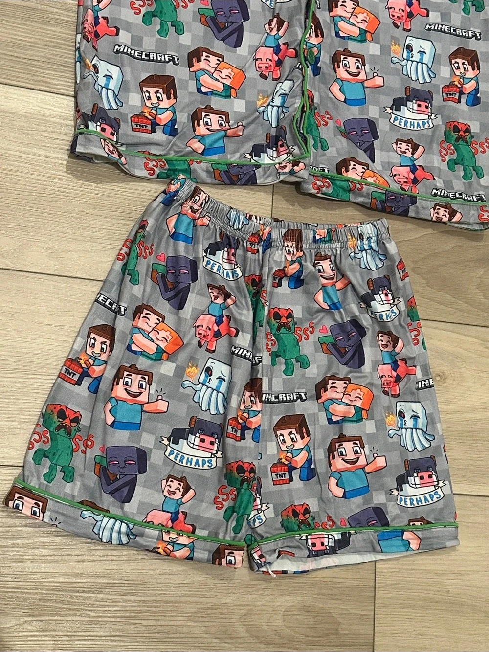 EUC Kids Short Pajama Set - Gray Minecraft-Inspired Print Size 6xl 14 16